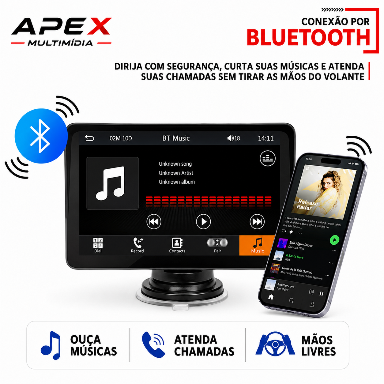 Tela Multimídia Automotiva Apex 360° Universal Touch Portátil + Camera de ré